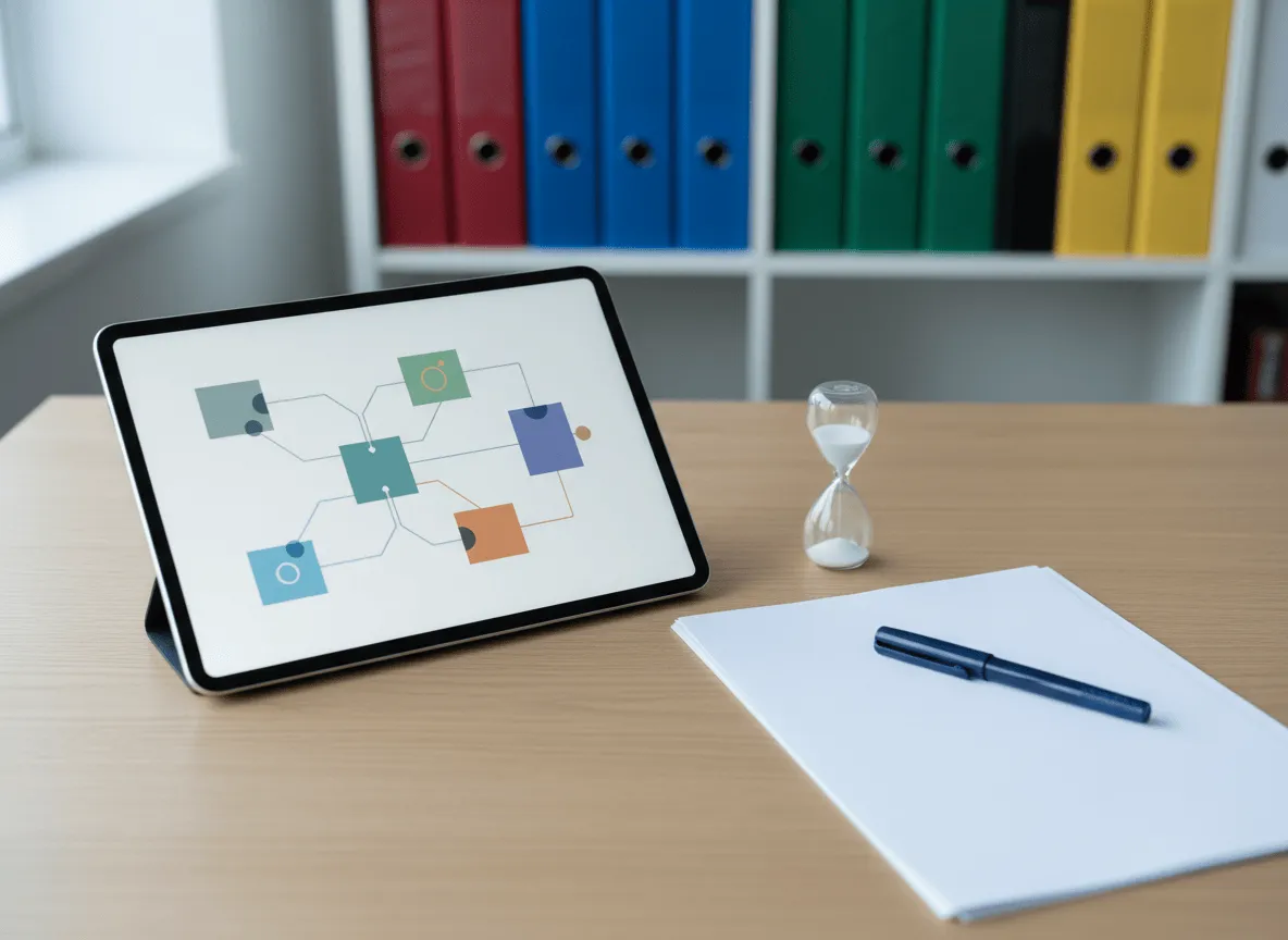 Tablet with an abstract workflow on a desk